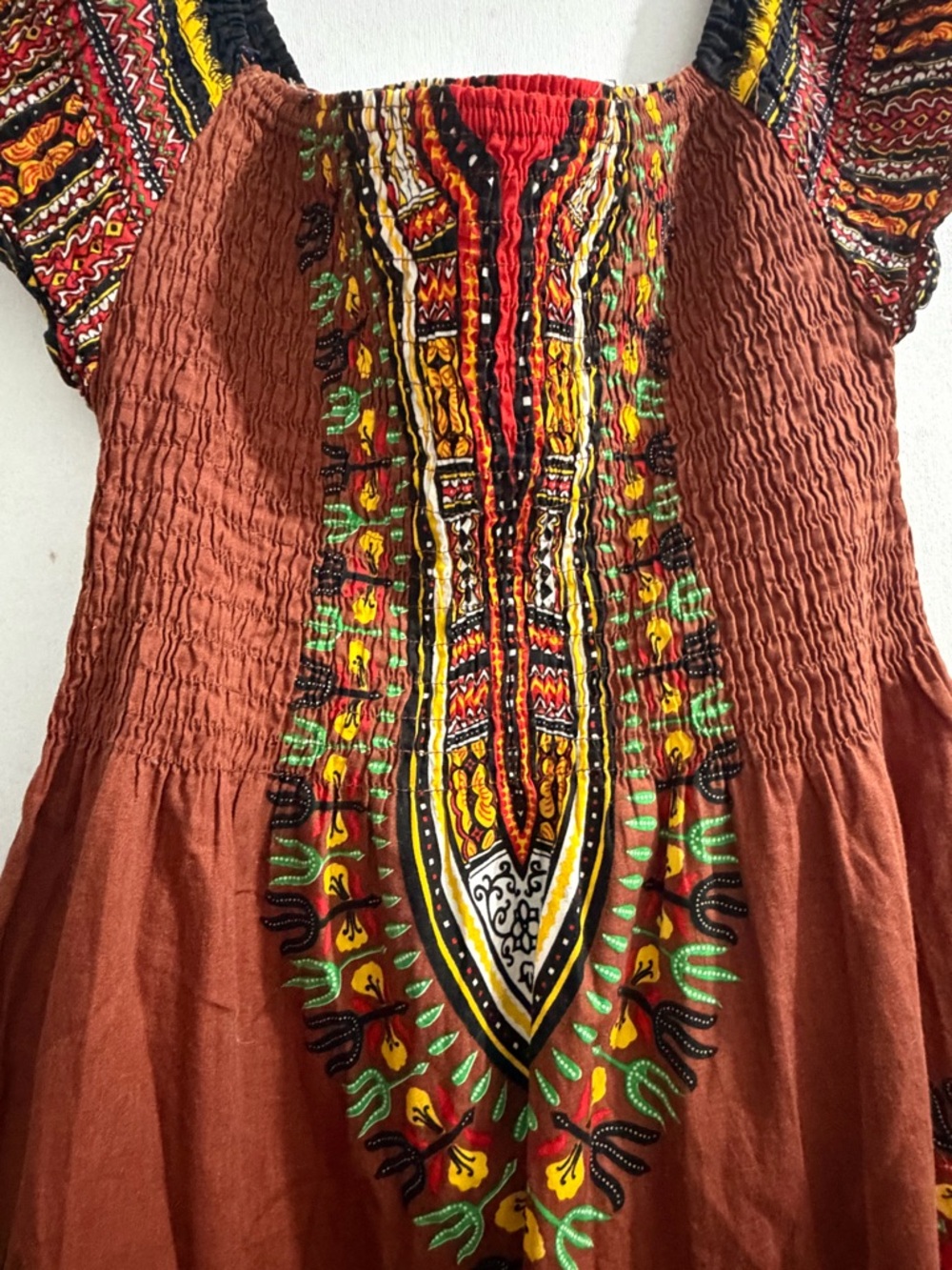 Advance Boho Dashiki Smocked Off-Shoulder Mini Dress - Vibrant African Print - Picture 3 of 10